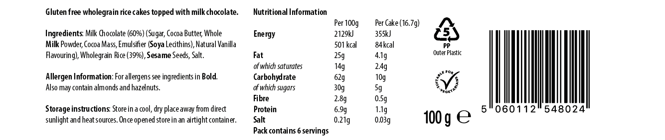 Nature's Store 6 Milk Chocolate Rice Cakes